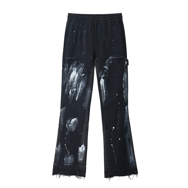 Deconstructed Stitching Jeans With Splash Ink And Paint