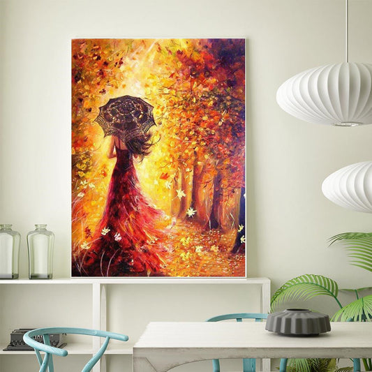 5D Autumn Girl Diamond Painting Modern Simple Landscape Tree Living Room Bedroom Cross Stitch