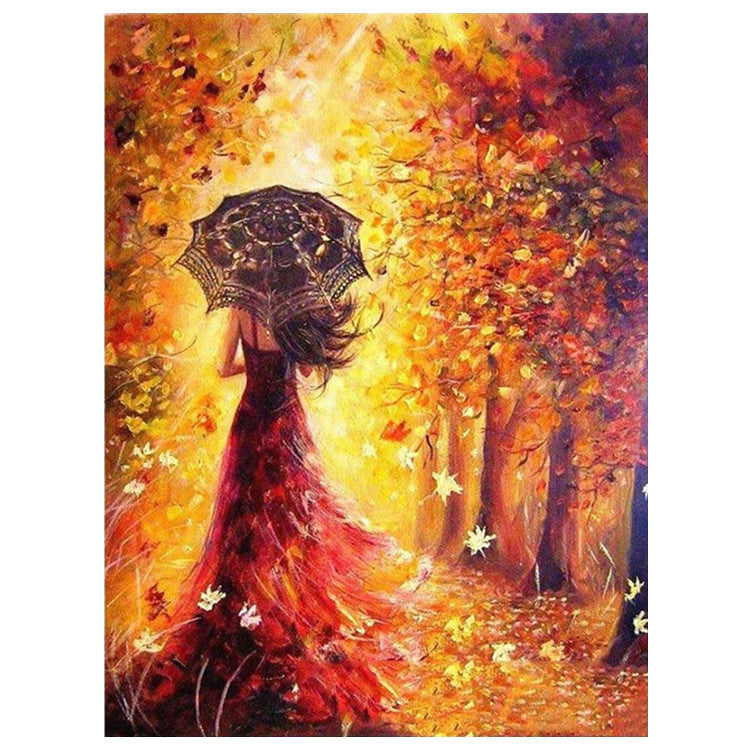 5D Autumn Girl Diamond Painting Modern Simple Landscape Tree Living Room Bedroom Cross Stitch