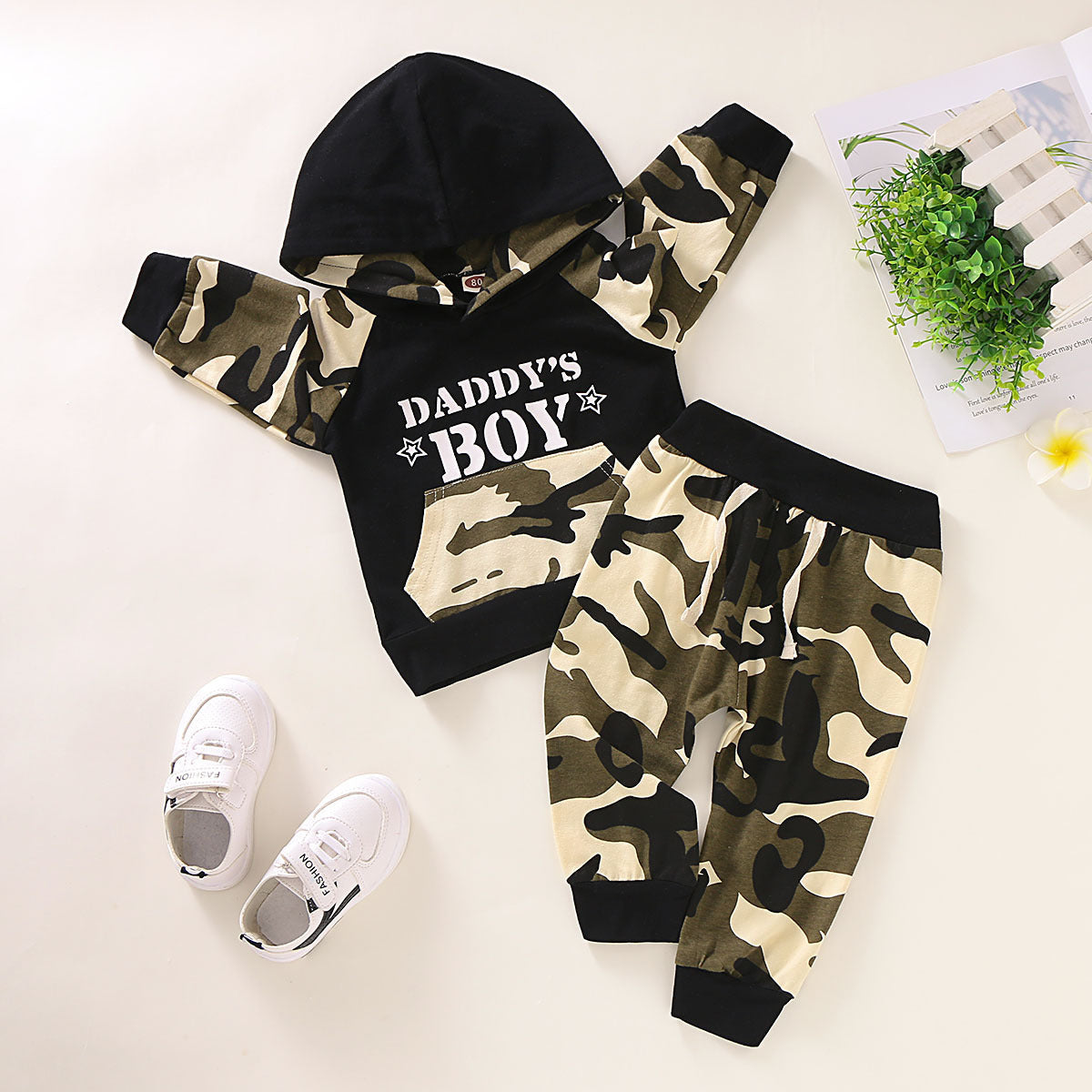 Boys Two-Piece Long-Sleeved Letter Camouflage Sweater