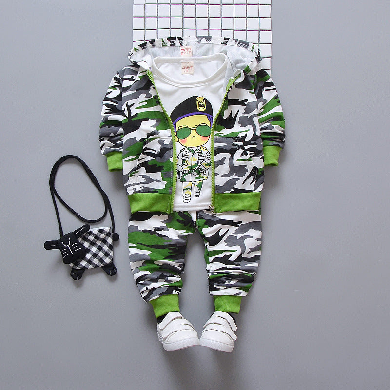 Camouflage Cartoon Boy Three-piece Suit