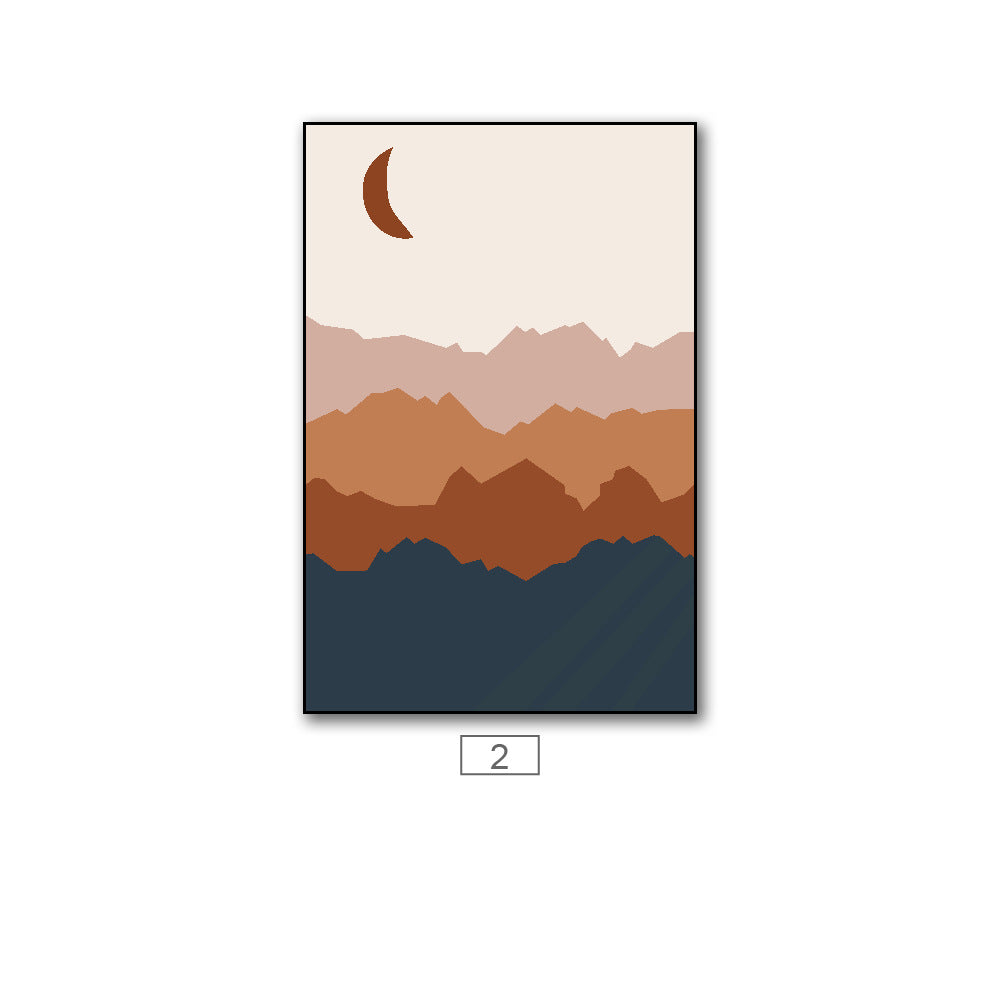 Small Fresh Canvas Sun And Moon Geometric Paintings Of Mountains And Rivers