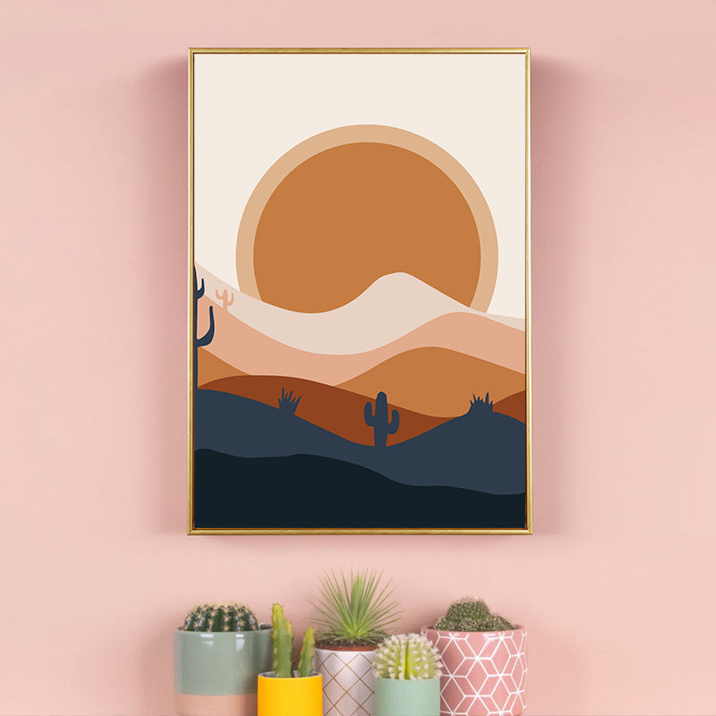 Small Fresh Canvas Sun And Moon Geometric Paintings Of Mountains And Rivers