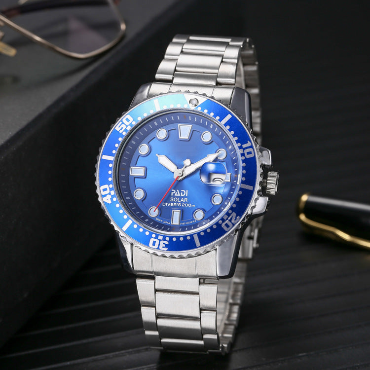 Business Mens Fine Watch Quartz Three-Hand Stainless Steel Band Watch