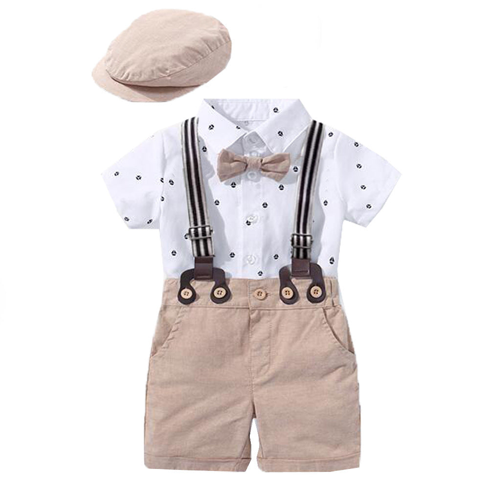 European And American Cross-Border Male Baby Gentleman Suit Triangle Romper Shorts Hat Socks Shoes Multi-Piece Factory Wholesale