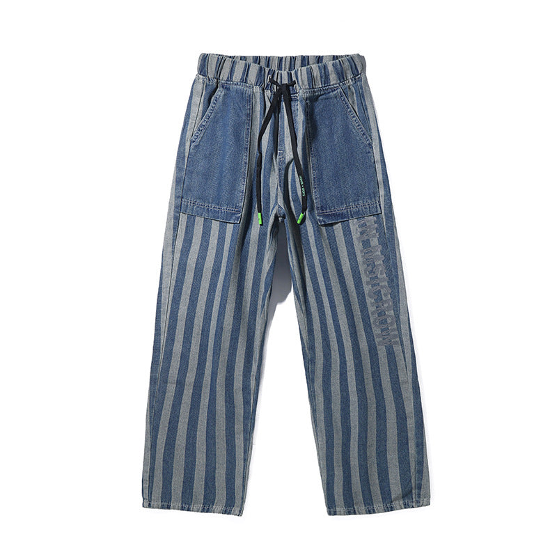 Jeans Male Ins Trend Loose Wide-leg Daddy Casual Wild Straight Striped Trousers