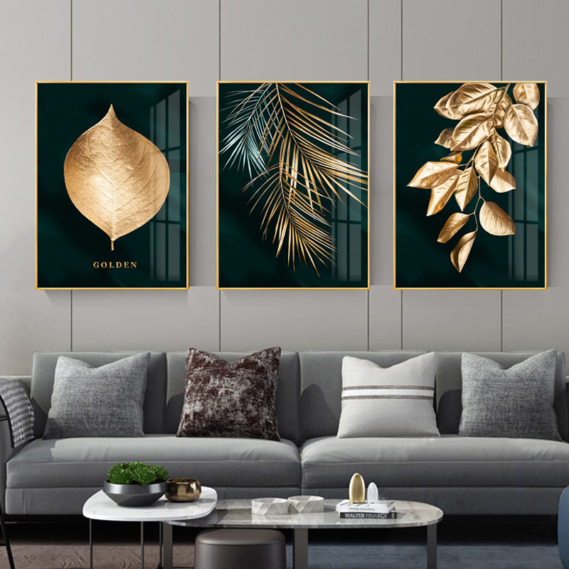 Nordic Style Living Room Triptych Sofa Background Wall Hanging Paintings Plant Leaves Light Luxury Mural