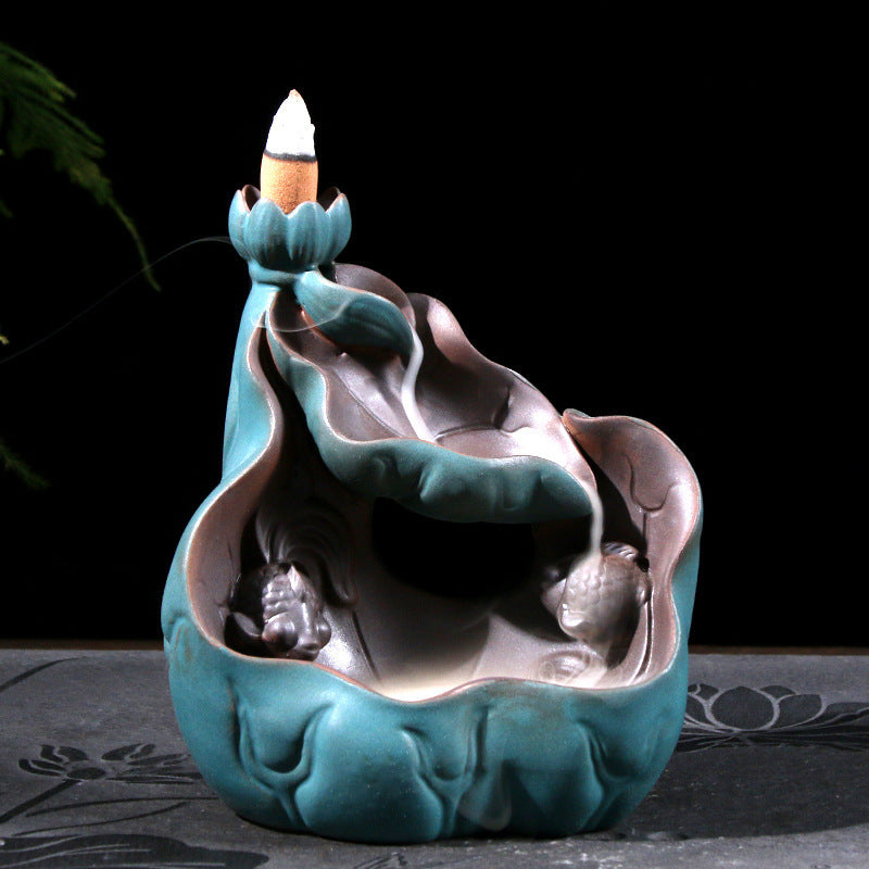 Ceramic Purple Clay Backflow Incense Burner High Mountain Flowing Water Creative Sandalwood Incense Burner Household Pisces Playing Water Backflow Incense Burner Decoration