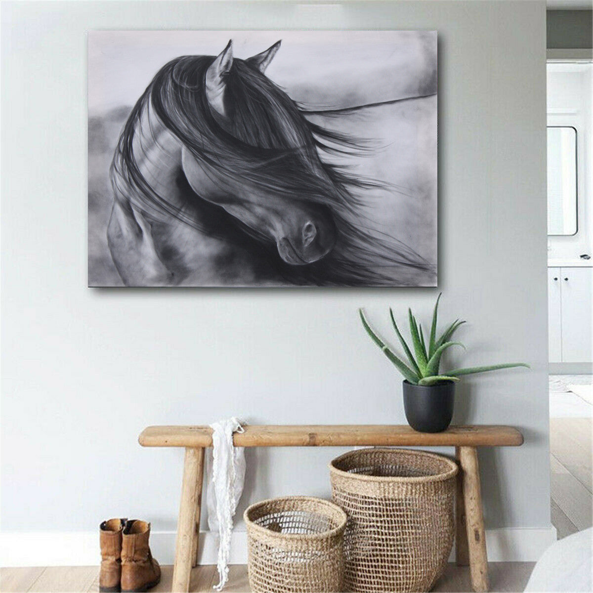 Nordic Decorative Painting Black And White Horses Horses Animal Photography Paintings Living Room Spray Painting Core