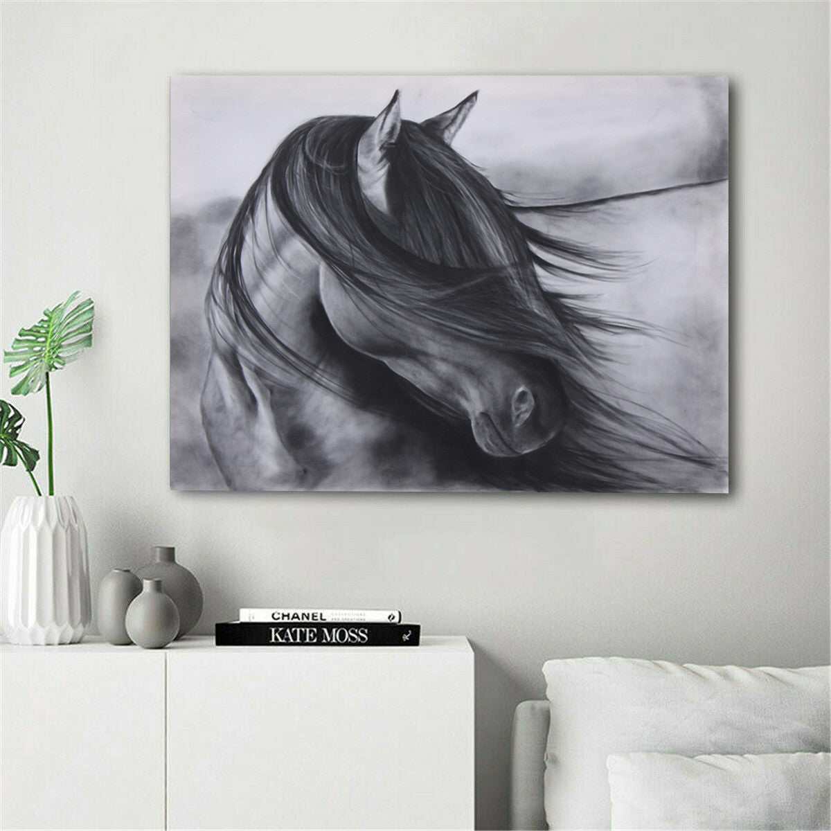 Nordic Decorative Painting Black And White Horses Horses Animal Photography Paintings Living Room Spray Painting Core