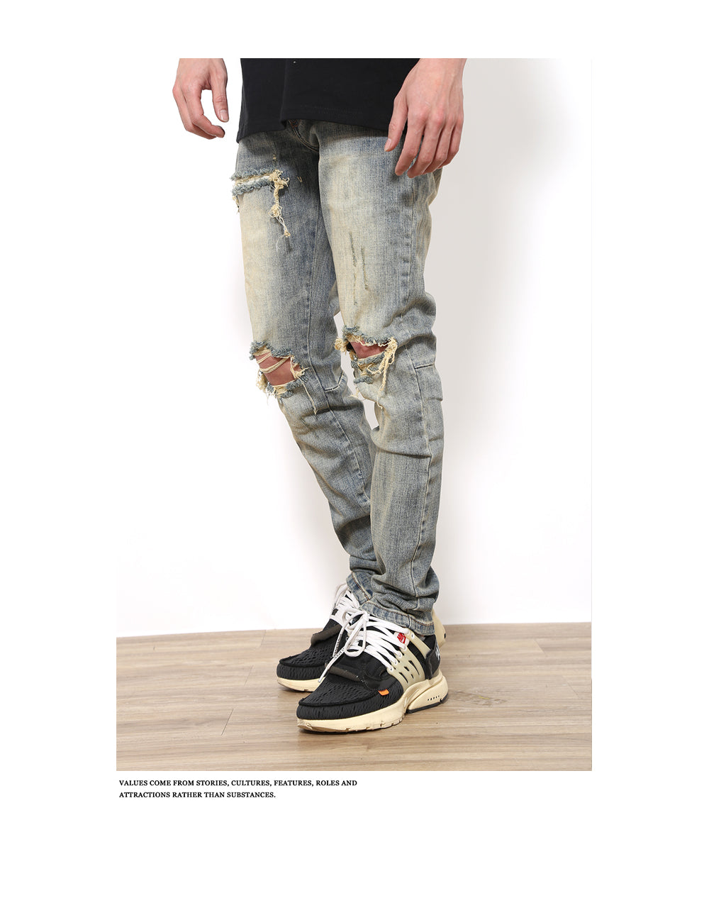 Ripped Jeans Fog American Street Washed Slim Fit Feet Tight Long Pants Ins Tide