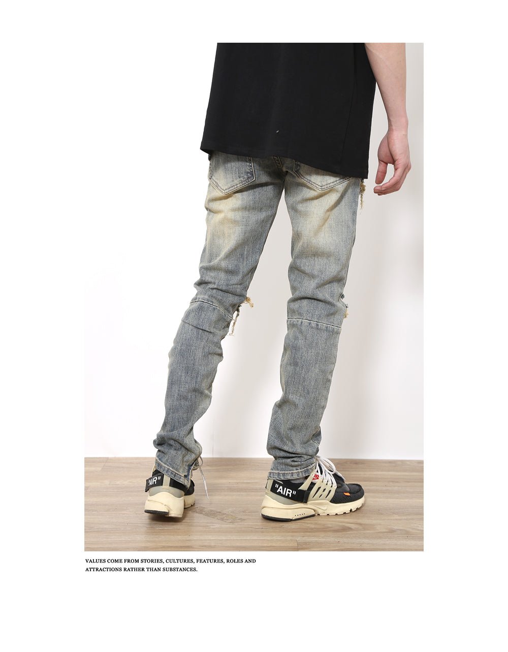 Ripped Jeans Fog American Street Washed Slim Fit Feet Tight Long Pants Ins Tide