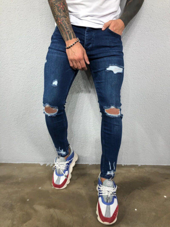 Men'S Ripped Elastic Feet Torn New Hot Style Trendy Jeans