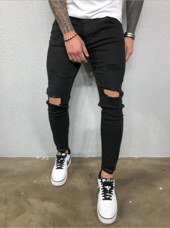 Men'S Ripped Elastic Feet Torn New Hot Style Trendy Jeans