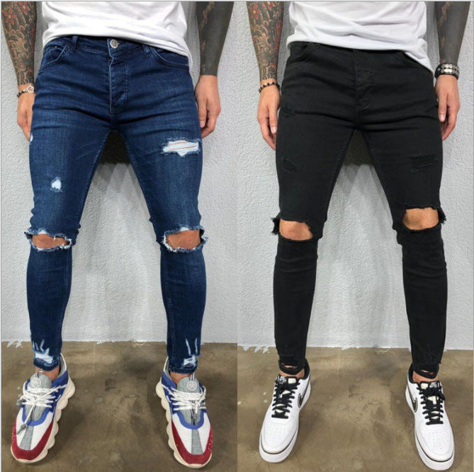 Men'S Ripped Elastic Feet Torn New Hot Style Trendy Jeans