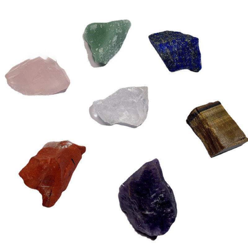 Wholesale Amazon Cross-border Seven Chakra Natural Crystal Rough Stone Ornament Seven Color Healing Stone Yoga Meditation Energy Stone