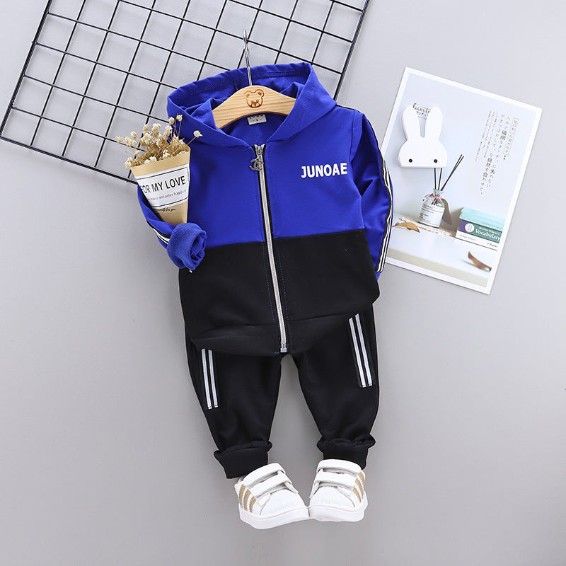 Color Block Hooded Long-Sleeved Children's Suit