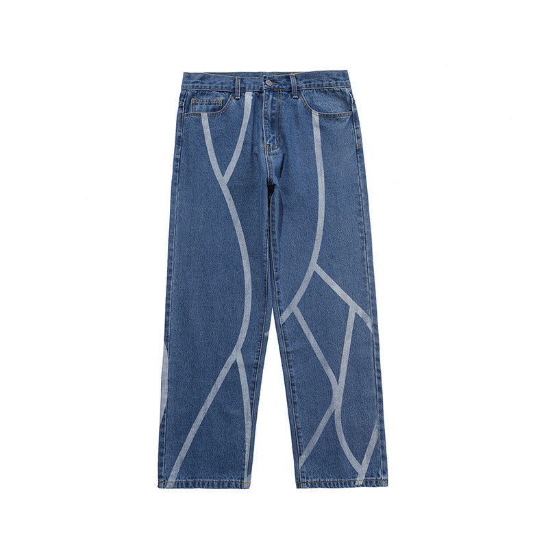 Men's High Street Washed Striped Men's Trousers Casual Jeans