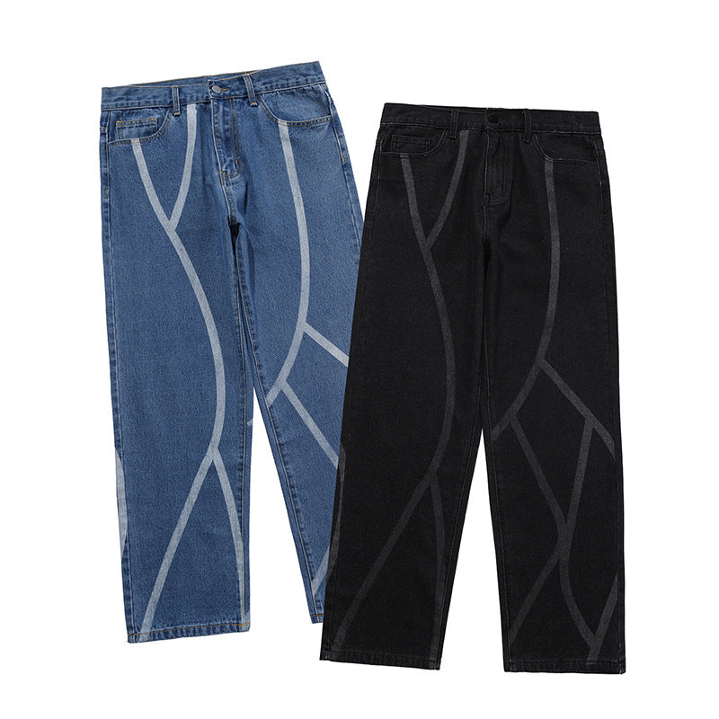 Men's High Street Washed Striped Men's Trousers Casual Jeans