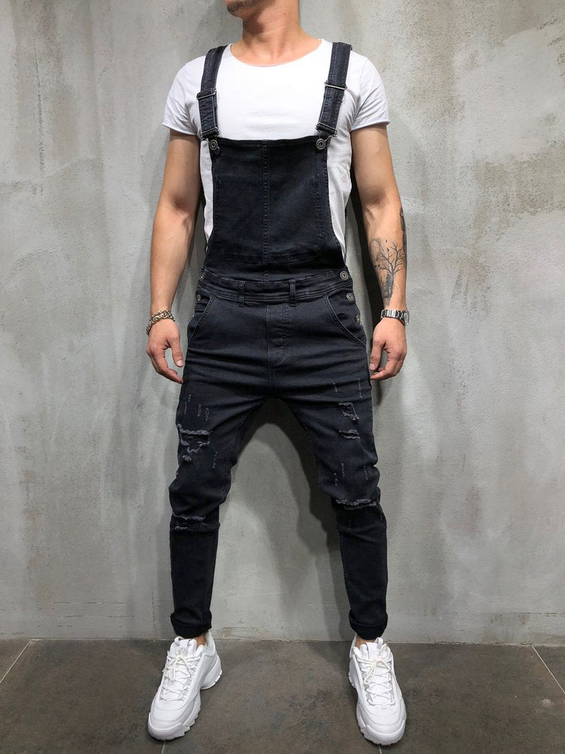 Foreign Trade Men's Jeans New Style Men's Denim Suspenders Ripped Suspenders Large Size New Suspenders