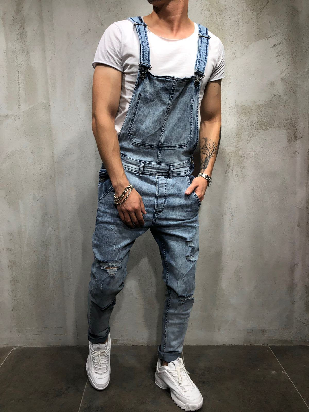 Foreign Trade Men's Jeans New Style Men's Denim Suspenders Ripped Suspenders Large Size New Suspenders