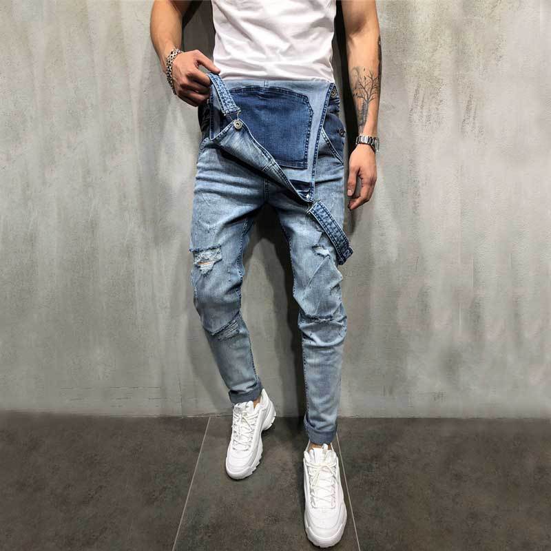 Foreign Trade Men's Jeans New Style Men's Denim Suspenders Ripped Suspenders Large Size New Suspenders