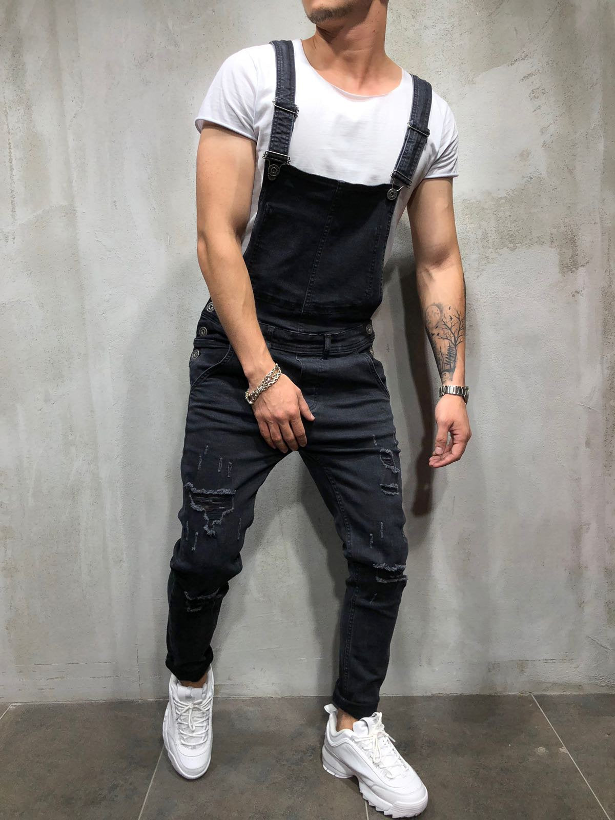 Foreign Trade Men's Jeans New Style Men's Denim Suspenders Ripped Suspenders Large Size New Suspenders