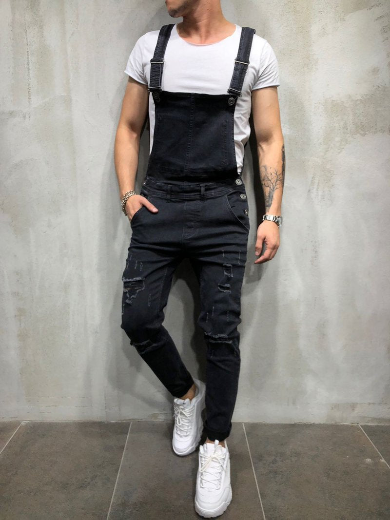 Foreign Trade Men's Jeans New Style Men's Denim Suspenders Ripped Suspenders Large Size New Suspenders