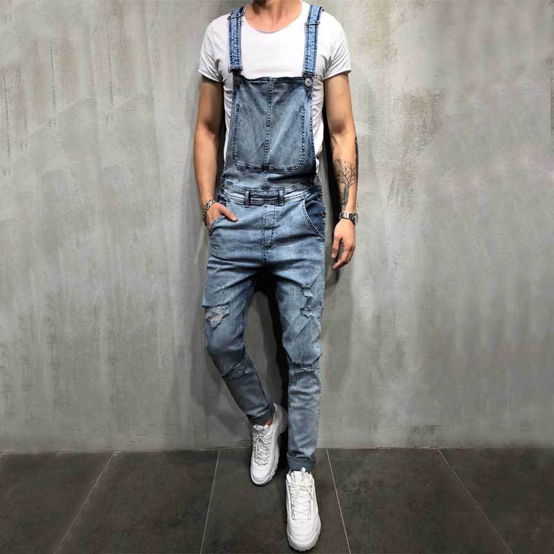 Foreign Trade Men's Jeans New Style Men's Denim Suspenders Ripped Suspenders Large Size New Suspenders