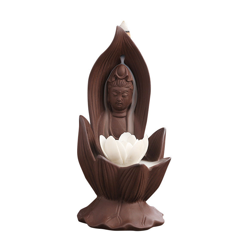 Zisha Lotus Guanyin Backflow Aromatherapy Oven Home Furnishing Decoration Crafts Backflow Incense Oven