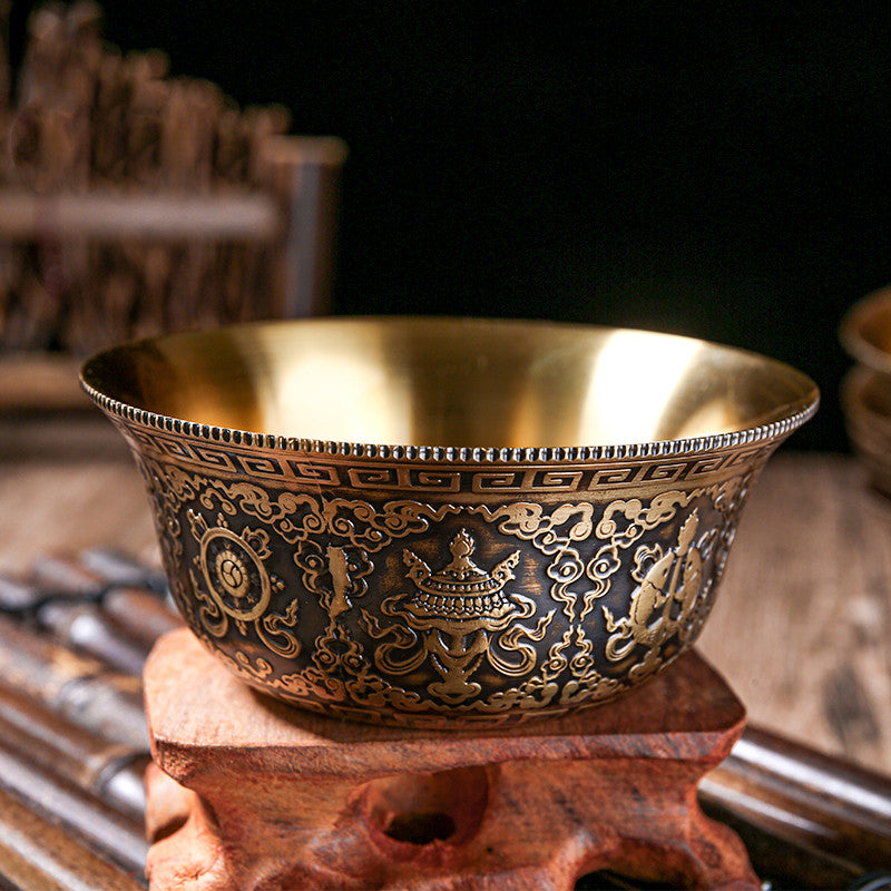 Water Supply Bowl, Pure Copper For Buddha Cup, Tibetan Tantric Eight Auspicious Buddha Front Holy Water Cup