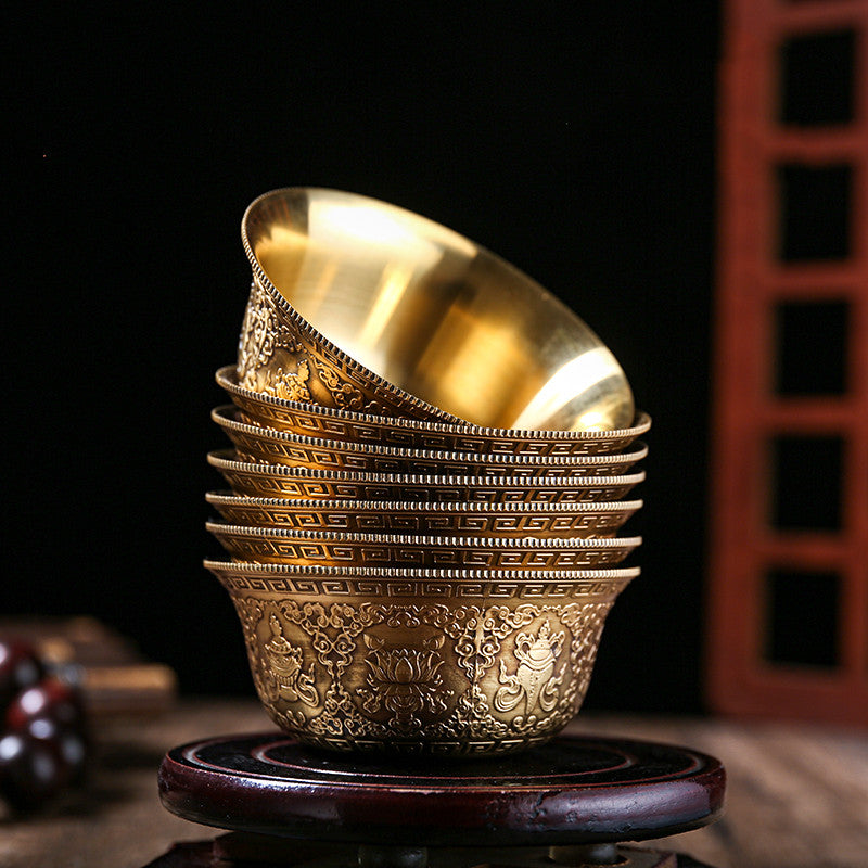 Water Supply Bowl, Pure Copper For Buddha Cup, Tibetan Tantric Eight Auspicious Buddha Front Holy Water Cup