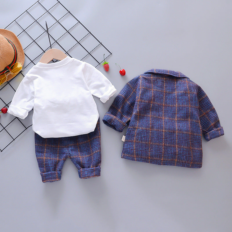 Three-Piece Childrens Clothing For Spring And Autumn Korean Plaid Small Suit