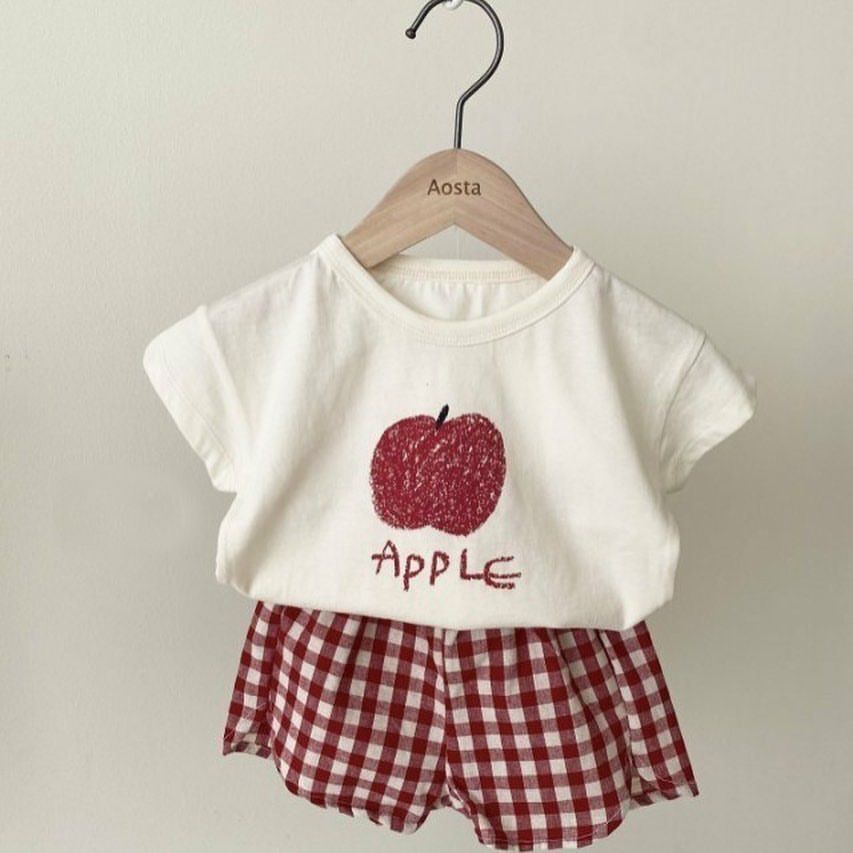 New Children's Suit Boys And Girls Five-Color Happy Fruit Short-Sleeved Plaid Pants