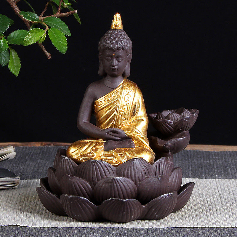 Sitting Lotus Bodhisattva India Thailand Buddha Statue Purple Clay High Mountain Flowing Water Ceramic Aromatherapy Oven Lotus Cross-border Creative Decoration