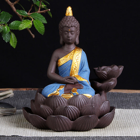 Sitting Lotus Bodhisattva India Thailand Buddha Statue Purple Clay High Mountain Flowing Water Ceramic Aromatherapy Oven Lotus Cross-border Creative Decoration