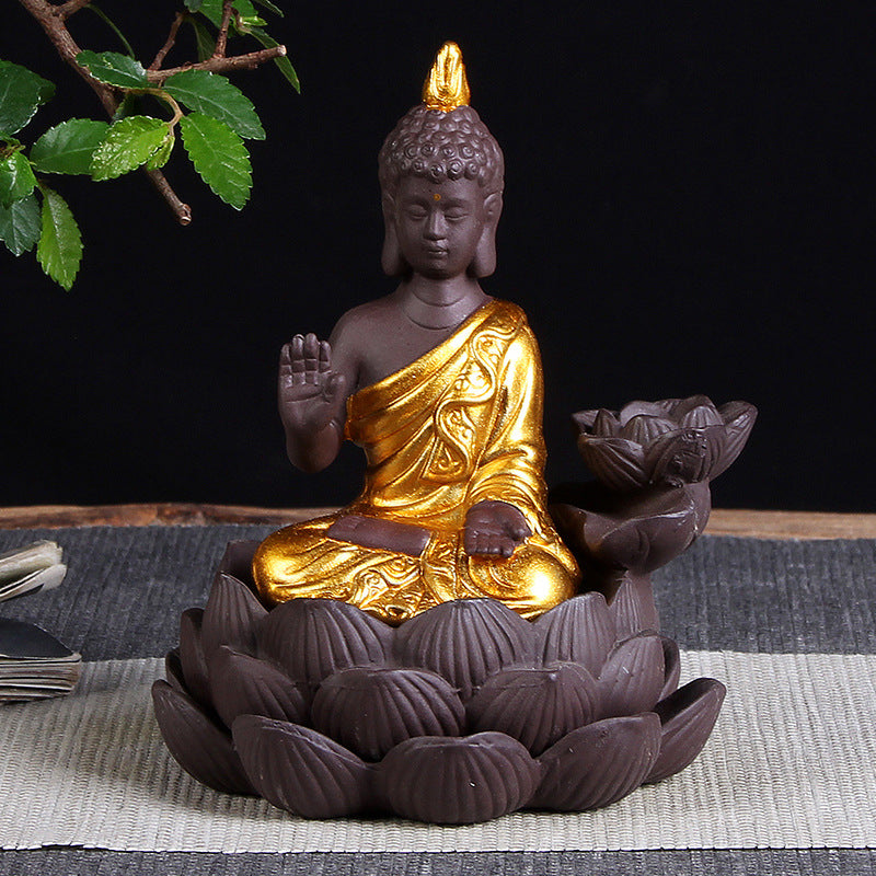 Sitting Lotus Bodhisattva India Thailand Buddha Statue Purple Clay High Mountain Flowing Water Ceramic Aromatherapy Oven Lotus Cross-border Creative Decoration