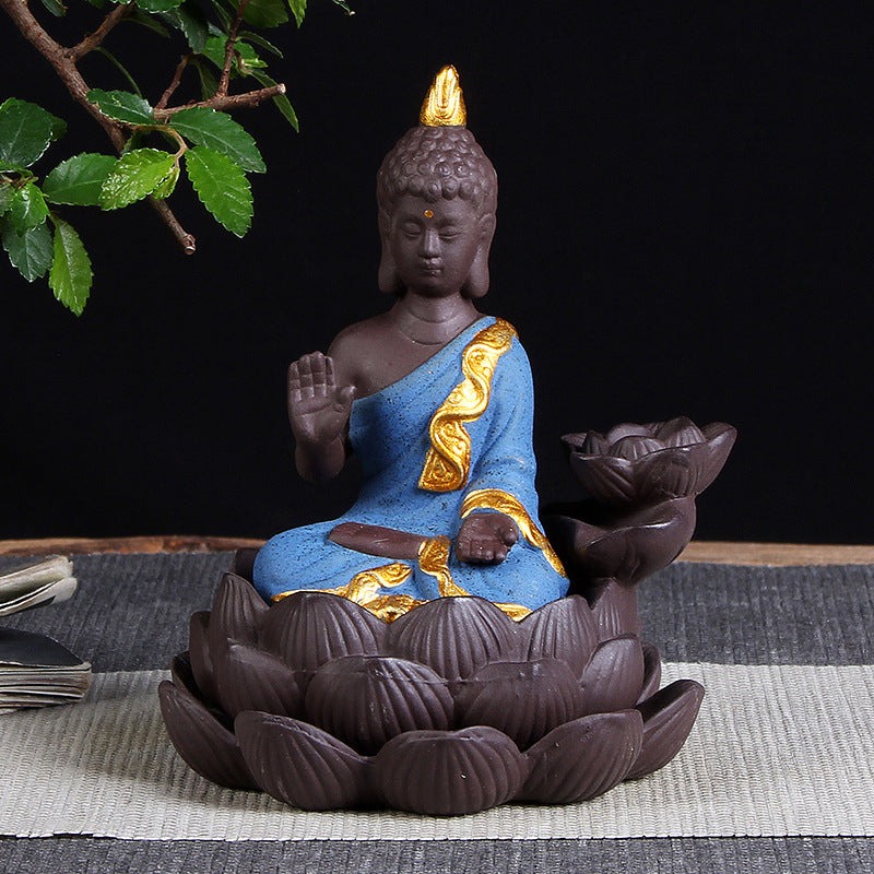 Sitting Lotus Bodhisattva India Thailand Buddha Statue Purple Clay High Mountain Flowing Water Ceramic Aromatherapy Oven Lotus Cross-border Creative Decoration