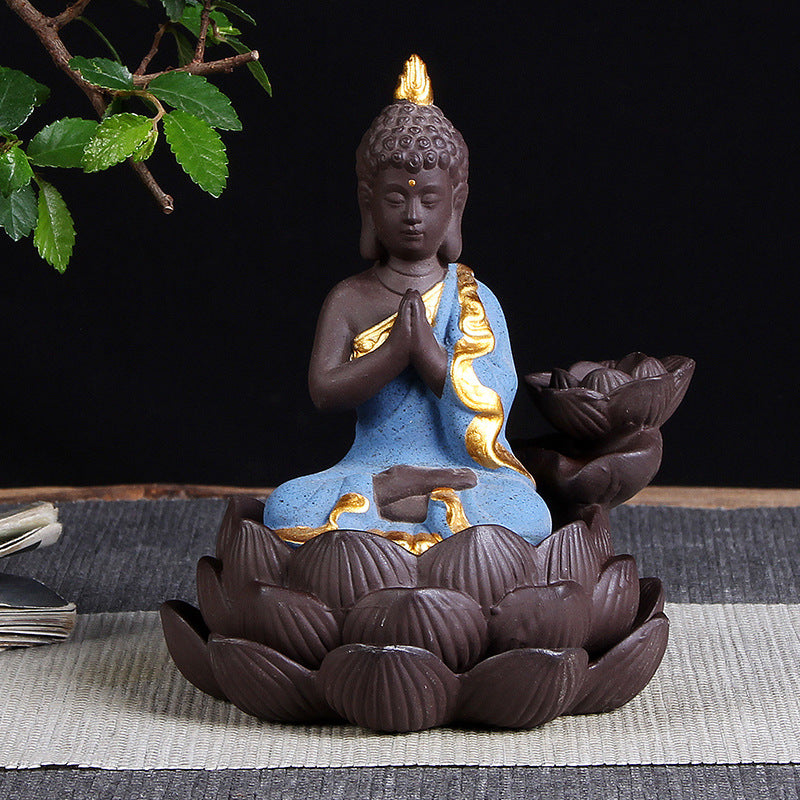 Sitting Lotus Bodhisattva India Thailand Buddha Statue Purple Clay High Mountain Flowing Water Ceramic Aromatherapy Oven Lotus Cross-border Creative Decoration