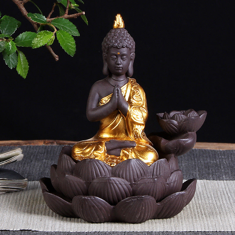 Sitting Lotus Bodhisattva India Thailand Buddha Statue Purple Clay High Mountain Flowing Water Ceramic Aromatherapy Oven Lotus Cross-border Creative Decoration