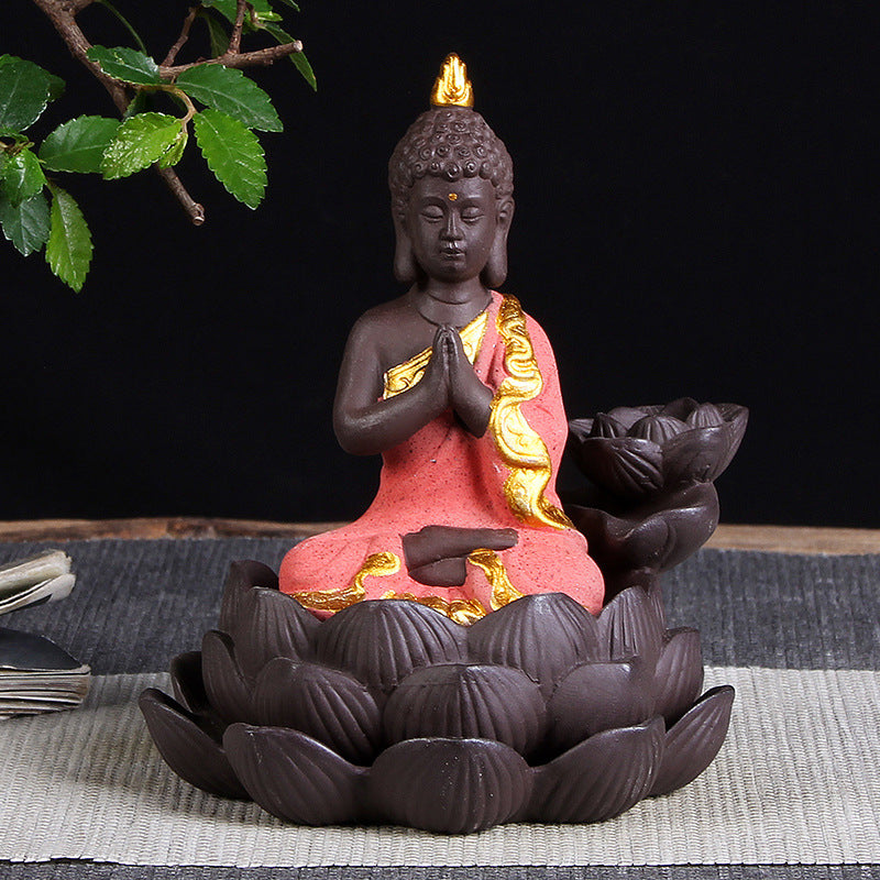 Sitting Lotus Bodhisattva India Thailand Buddha Statue Purple Clay High Mountain Flowing Water Ceramic Aromatherapy Oven Lotus Cross-border Creative Decoration