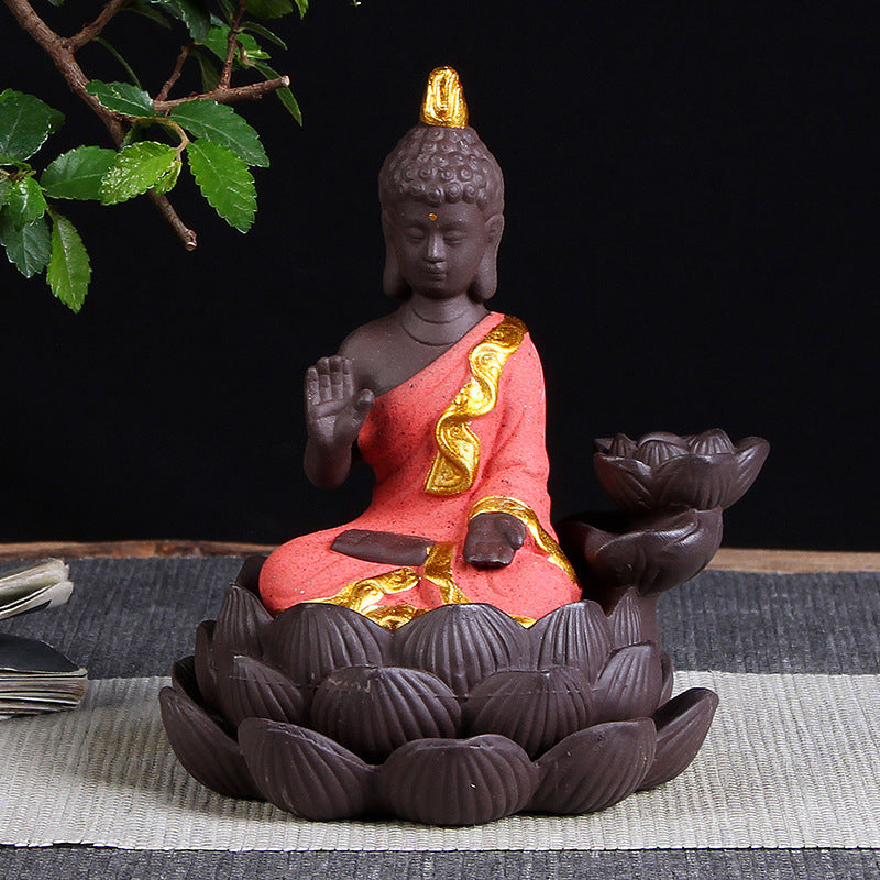 Sitting Lotus Bodhisattva India Thailand Buddha Statue Purple Clay High Mountain Flowing Water Ceramic Aromatherapy Oven Lotus Cross-border Creative Decoration