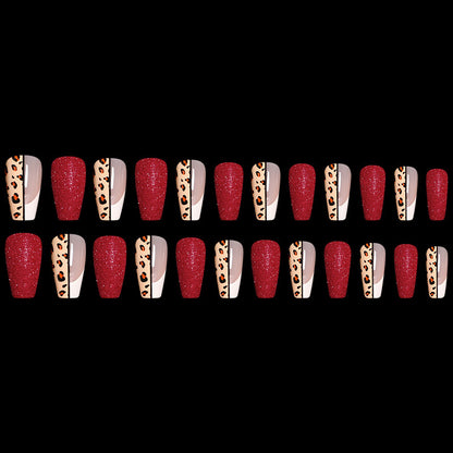 Red Jump Color Leopard Print Ballet False Nails