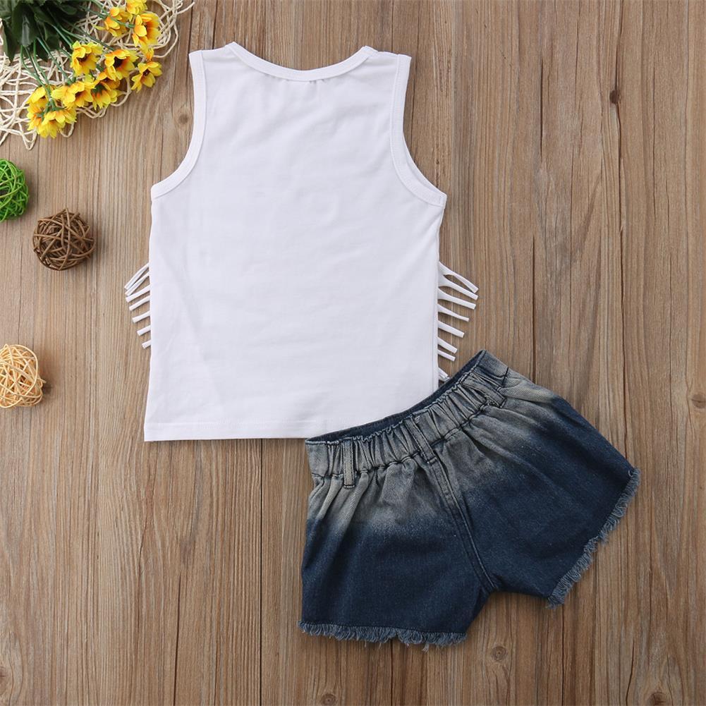 Wind Five-star Fringed Sleeveless Top Ripped Jeans Two-piece Suit