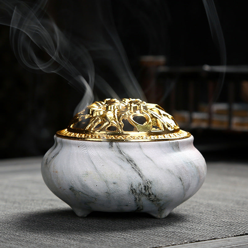 Imitation Stone Grain Incense Burner Plate Aromatherapy Incense Ceramic Stove Alloy Cover Home Decoration Incense