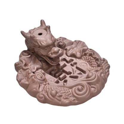 Zisha Buffalo Dragon Goldfish Tower Backflow Incense Burner