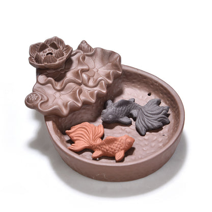 Zisha Buffalo Dragon Goldfish Tower Backflow Incense Burner