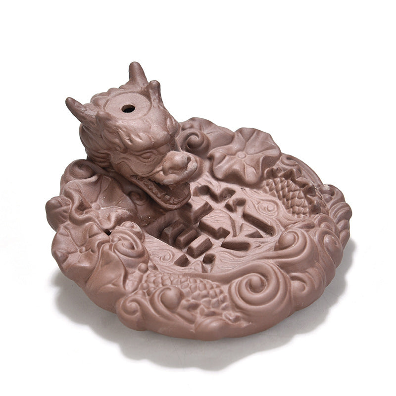 Zisha Buffalo Dragon Goldfish Tower Backflow Incense Burner