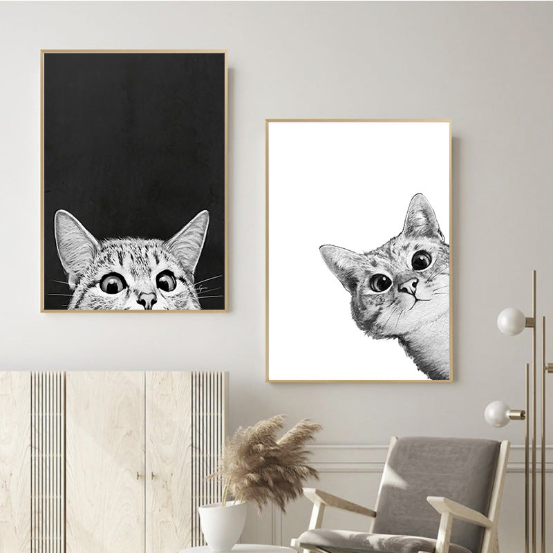 Murals Living Room Hanging Paintings Decorative Painting Black And White Cat Head Bedroom