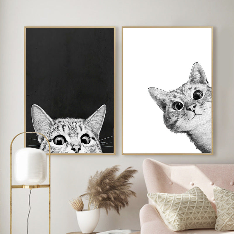 Murals Living Room Hanging Paintings Decorative Painting Black And White Cat Head Bedroom